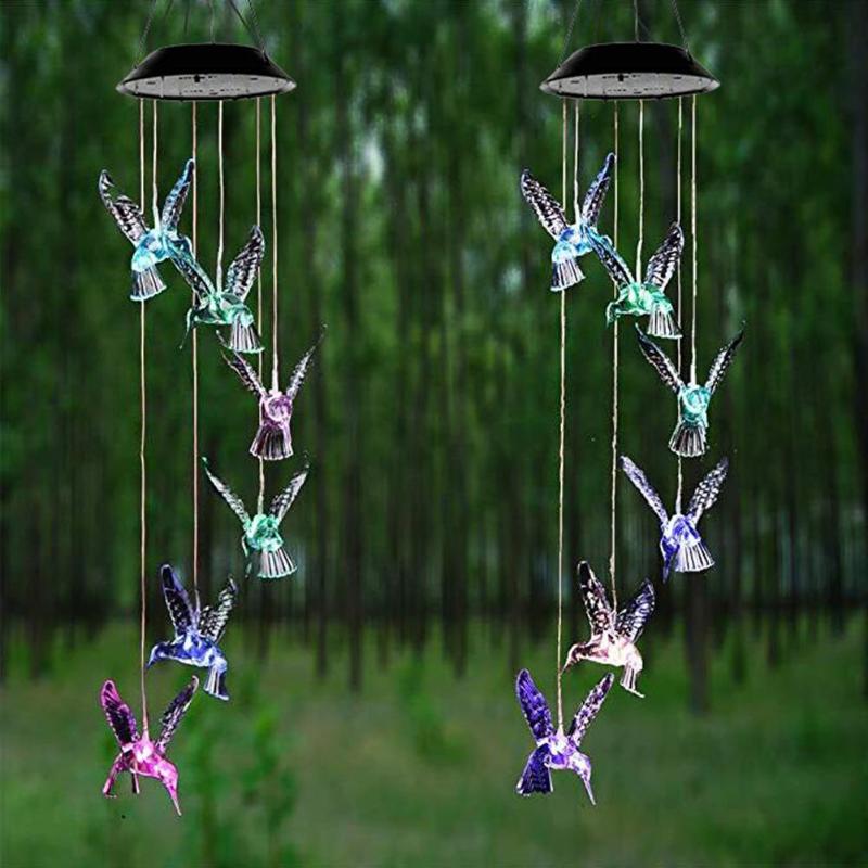 6 LED colibri lampe solaire en plein air jardin pelouse cour paysage coloré suspendus cloches éclairage décoration Led