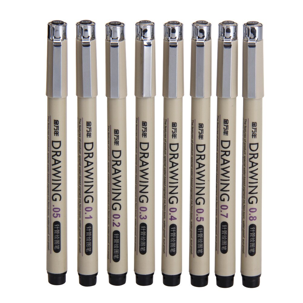 01-08mm 12Pcs/Box Drawing Needle Pen Set Drawing Liner for Portrait Sketching Painting Supplies Needle Marker Pen G-0950T
