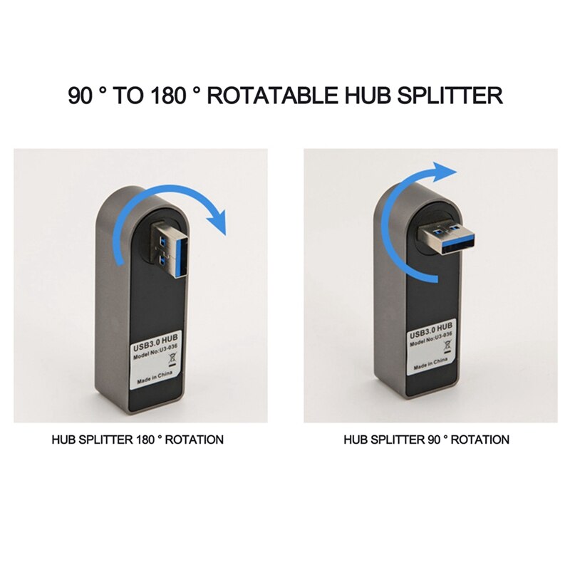 Aluminium Roterende USB3.0 Hub Hub Splitter 4 Port Usb 3.0Hub Extension
