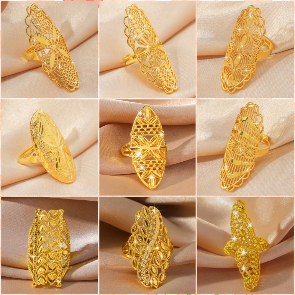 Dubai Arabische Midden-Oosten Sieraden Koper Vergulde verstelbare 24k dames lange ring Bruiloft banket feestcadeau