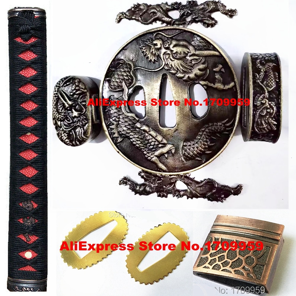 Set Sword Handle Tsuka For Japanese Sword Samurai Katana/Wakizashi Nice Dragon Theme Tsuba+Menuki+Fuchi+Kashira+Habaki+Seppa: Set Handle