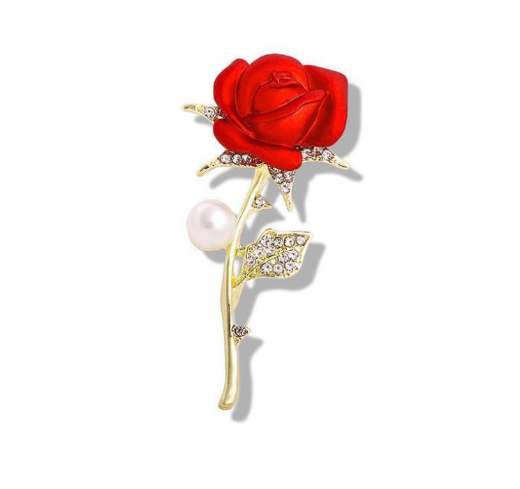Broche de rosa roja, accesorios de traje de alta gama, alfileres, broches de a la para mujer, broche de boda para dama de honor: PLATEADO