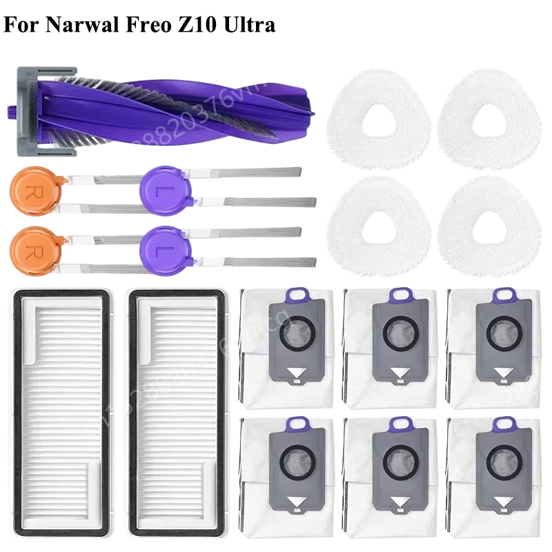 Reserveonderdelen voor (Narwal Freo Z10 Ultra / YJCC025) robotstofzuiger: hoofdborstel, HEPA-filter, dweil, stofzak, accessoires: Bruin
