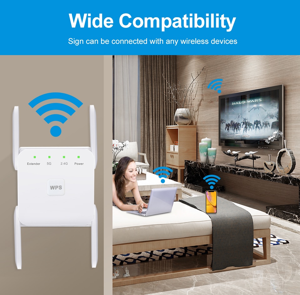 Dual Band 2.4G 5G AC1200 Wifi Repeater Wireless Range Extender 1200M Wall Repeater WiFi Amplifier Booster for Home Networking