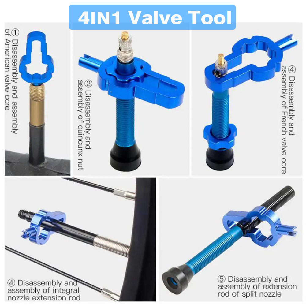 4 IN 1 Bicycle Vacumm Tubeless Presta Valve Nut Bike Nozzle Lock Tire Valve Rim Conversion Nut with Install Wrench