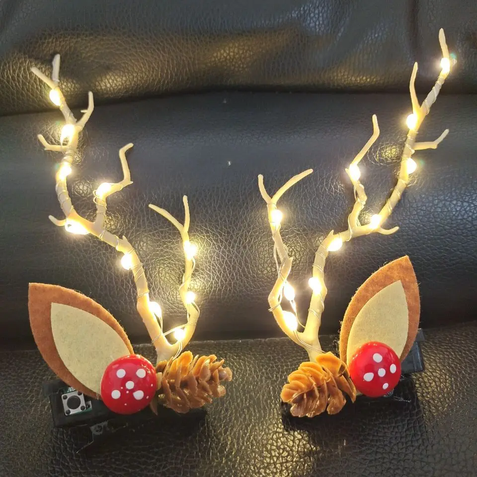 Pinzas para el pelo con luz LED, horquillas de Navidad con astas de reno, tocado para , niña, niño, Adulto, Festival de boda, 10 pares: Verde menta