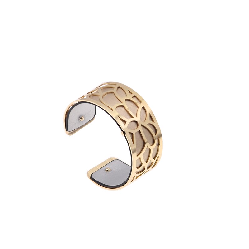 25mm Flower Reversible Interchangeable Leather Cuff Bracelet Bangles with Gold Color Manchette Femme Bracelet Jewelry for Women: WZ0521
