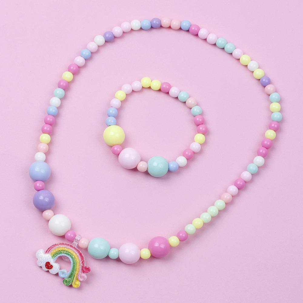 Conjunto de pulsera y collar dulce para niños, collar con cuentas coloridas de caramelo para niñas, joyería DIY al por mayor
