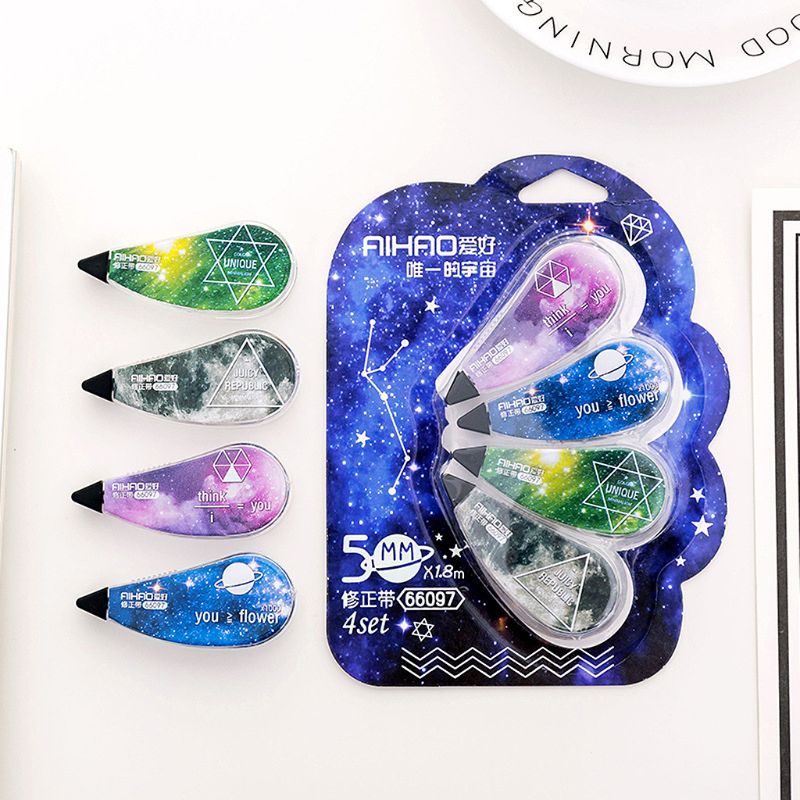 Conjunto de cintas correctoras 4 Uds., material de cielo estrellado fantástico, herramienta correctora, para estudiantes, útiles escolares