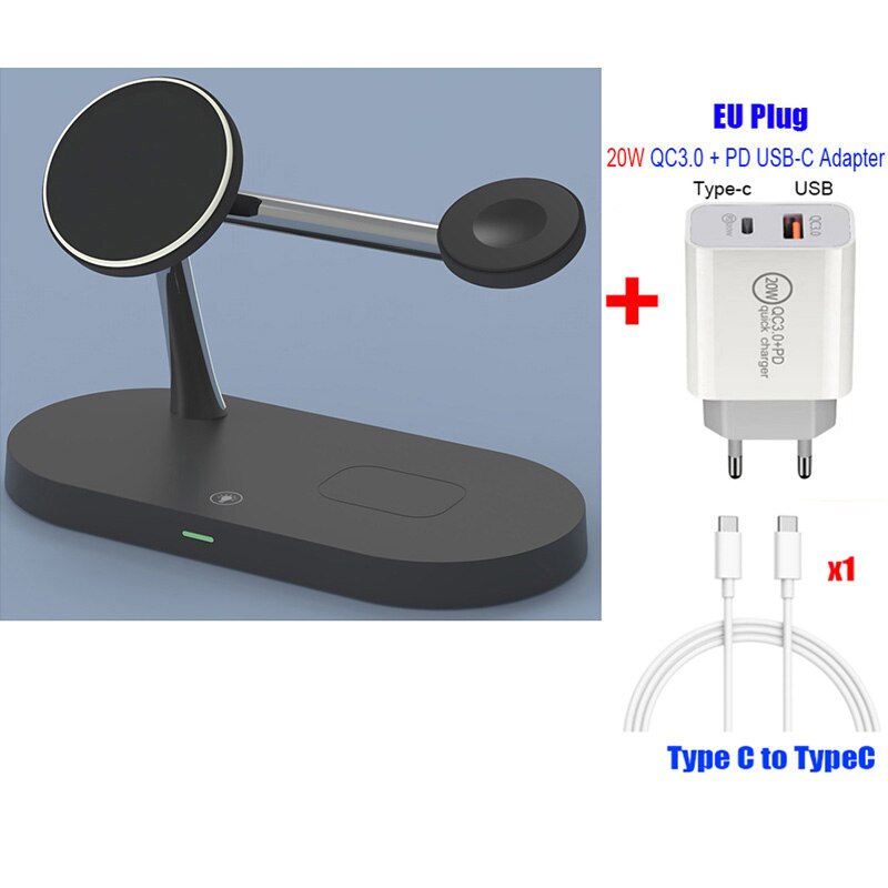 QI 15W Schnelle Ladestation 3in1 Magnetische Sichere Drahtlose Ladegerät Für iPhone 12 Profi Max 11 Ladegeräte für Apfel uhr Airpods Profi: hinzufügen EU Stecker BK