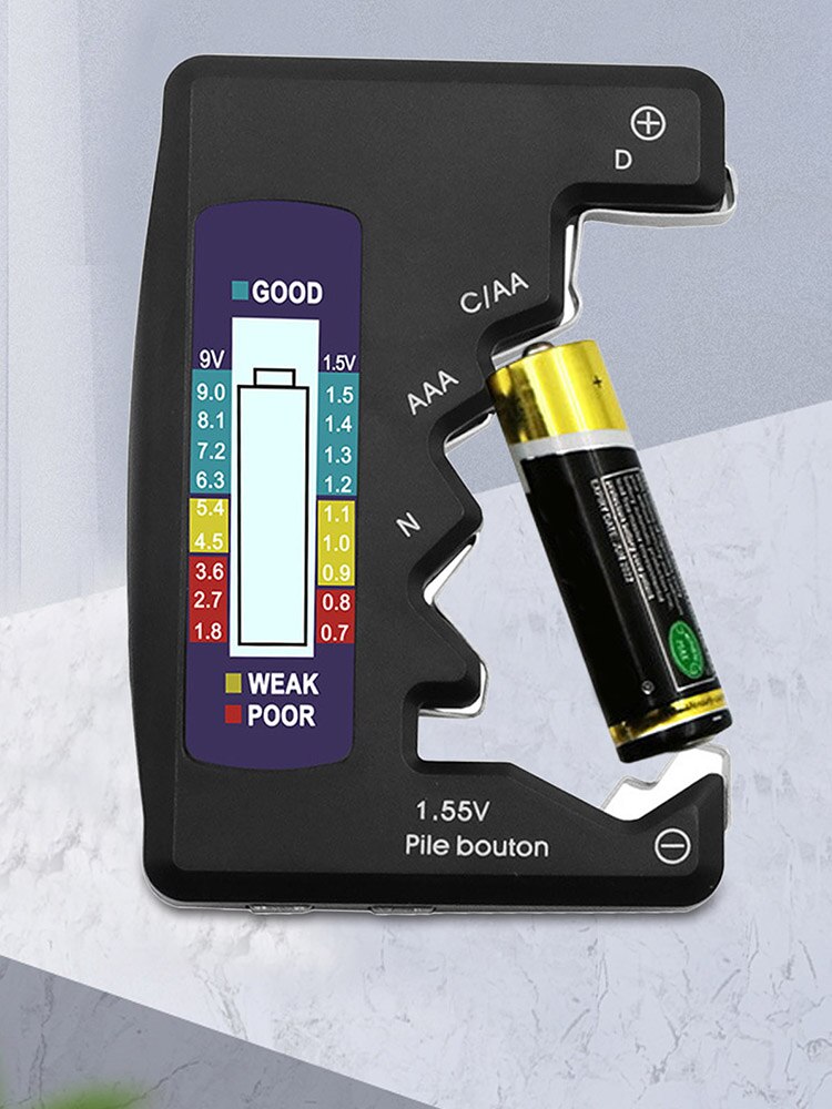 Battery Tester LCD Screen Battery Voltage Measuring Device High Compatibility Test Range Quick Results Compact Features