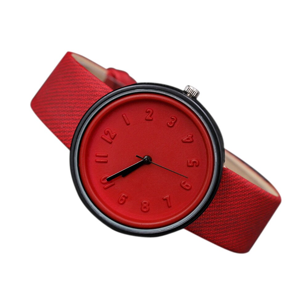 Simple Women Watch Unisex Korean Students Leather Band Analog Quartz Couples Wristwatches Ladies Watch Female Clock relogio: Red