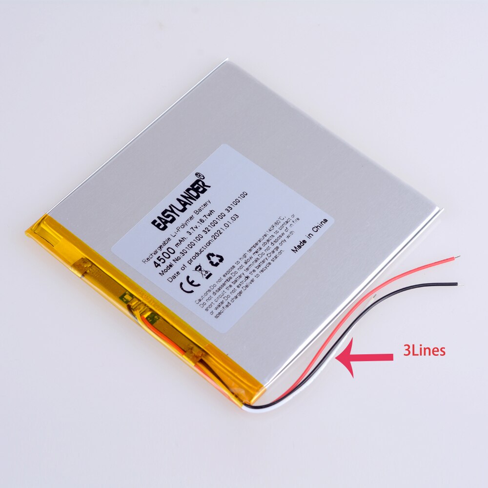 Batterie lithium-polymère 3 fils 30100100 308696 3.7V 4500mah, prestigio grace 7788 4g, pour tablette