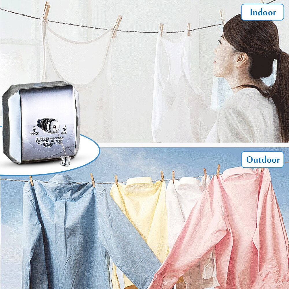 Retractable Clothesline Wall-mounted Indoor Outdoor Washing Clothes Hanger Laundry Drying Line Balcony Invisible Drying Lines