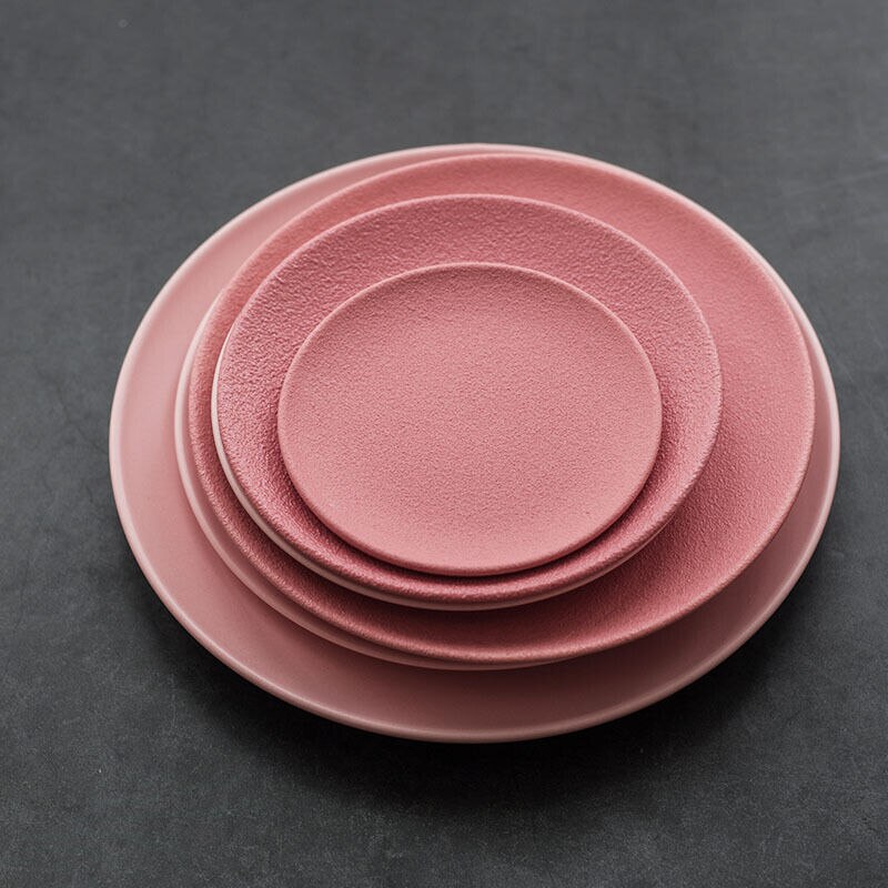 4 Sizes Matte Pink Plates Dinnerware Dishes for Serving Modern Plate Sets Dinner Set Japanese Tableware Plates Food Bone China