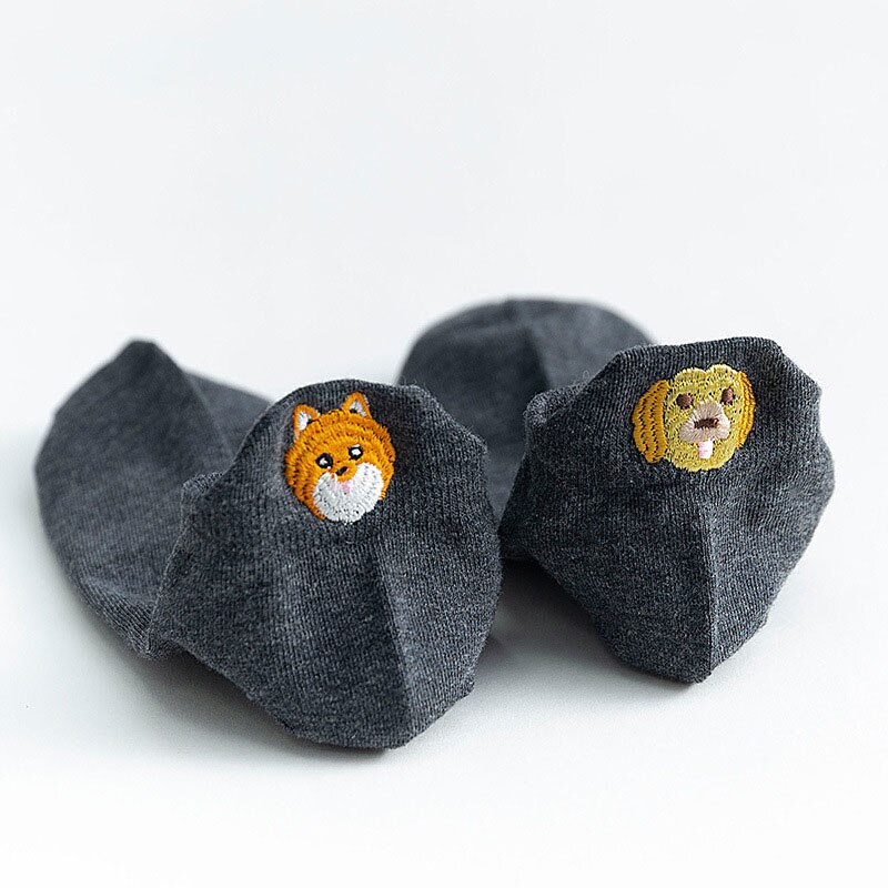 Cat Embroidery Socks Women Girls Kawaii Socks Invisible Cartoon Cotton Thin Boat Socks Cute Breathable Calcetines Summer Sox