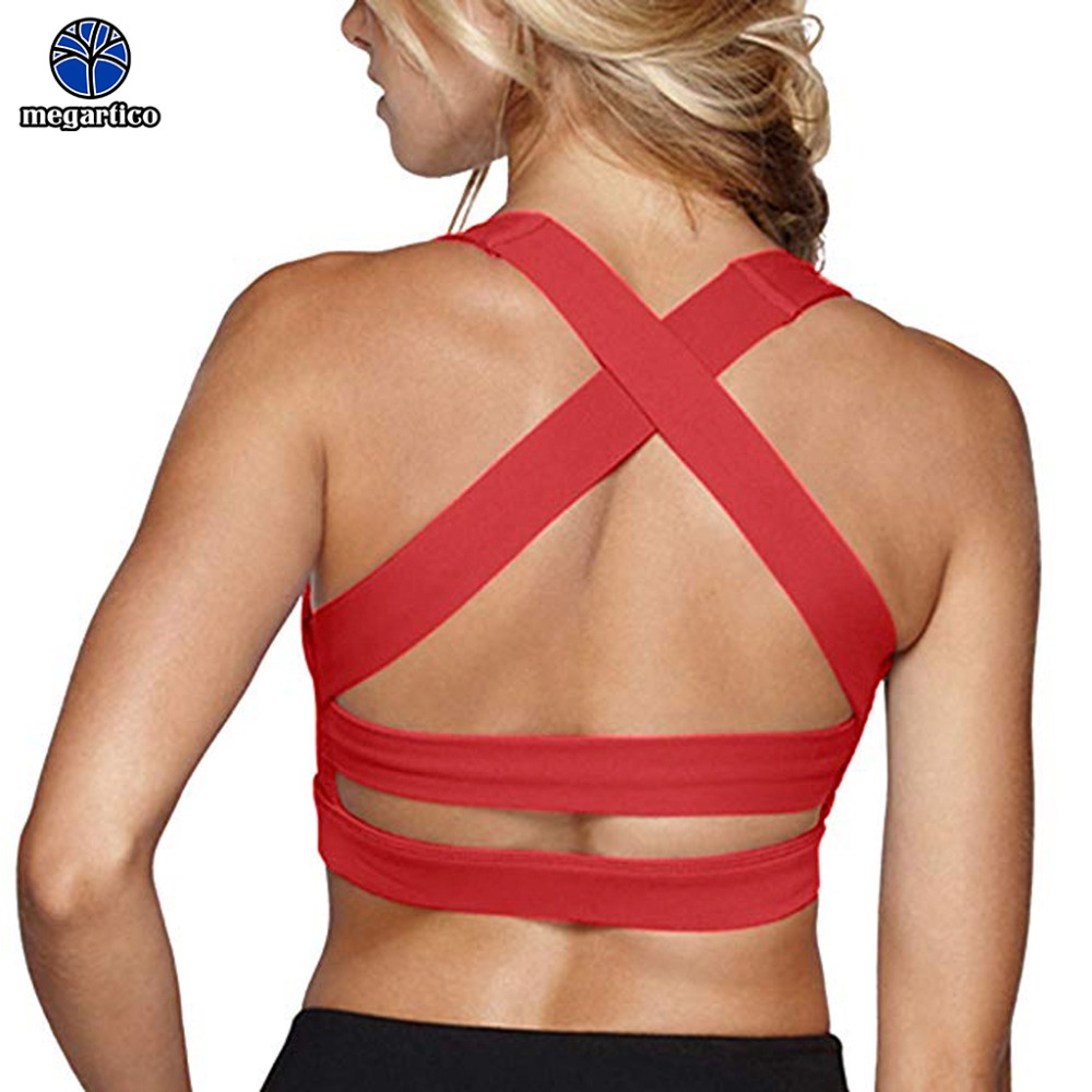 Vrouwen Sport Bh shockproof Criss Cross Racerback Hoge Impact yoga top beha rood Running Wirefree Bh witte vrouwelijke top fitness