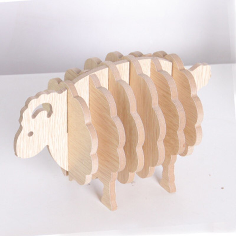 Posavasos de madera de oveja de adorno ensamblado para mesa, hecho a mano, decoración creativa para el hogar, , 1 unidad
