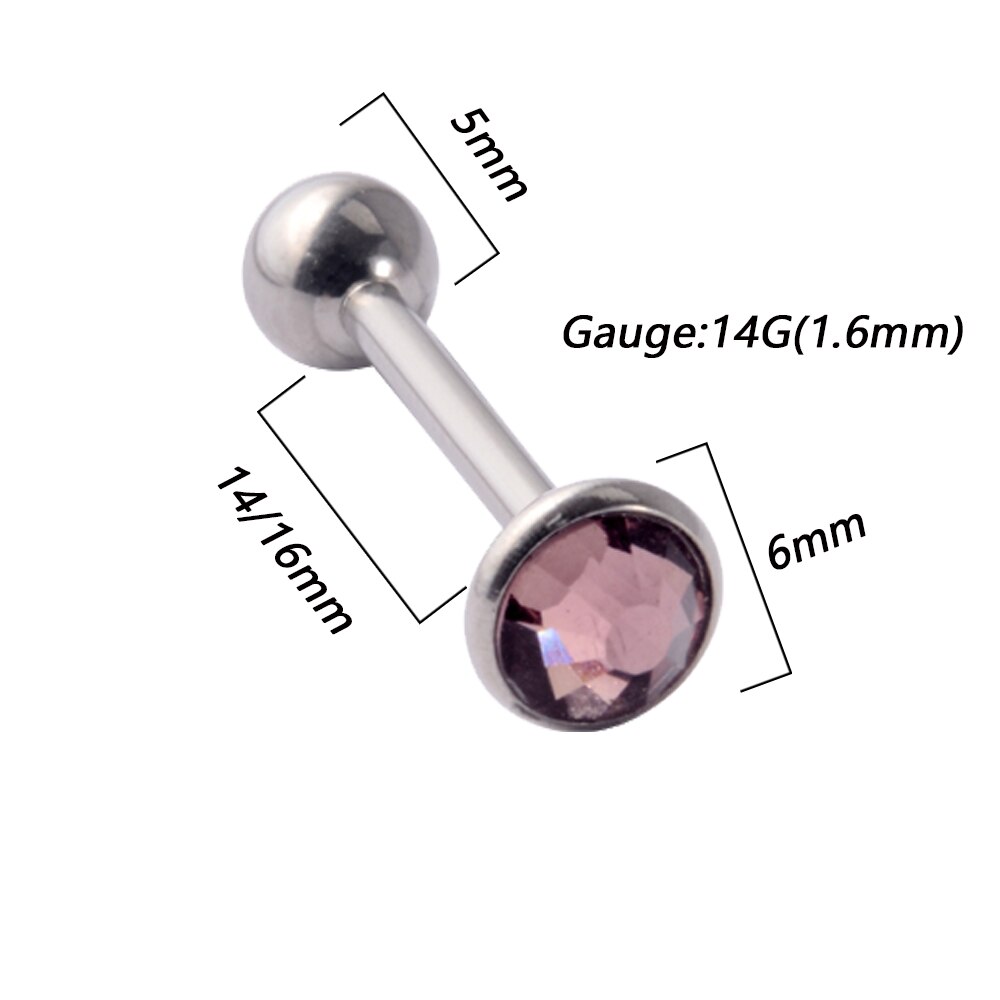 1Pc Anti-Allergie Chirurgisch Staal Tong Ringen Vrouwen Platte Zirkoon Piercing Tong Halters Piercing Lichaam Sieraden 14G: WHITE / Imitation Rhodium Plated