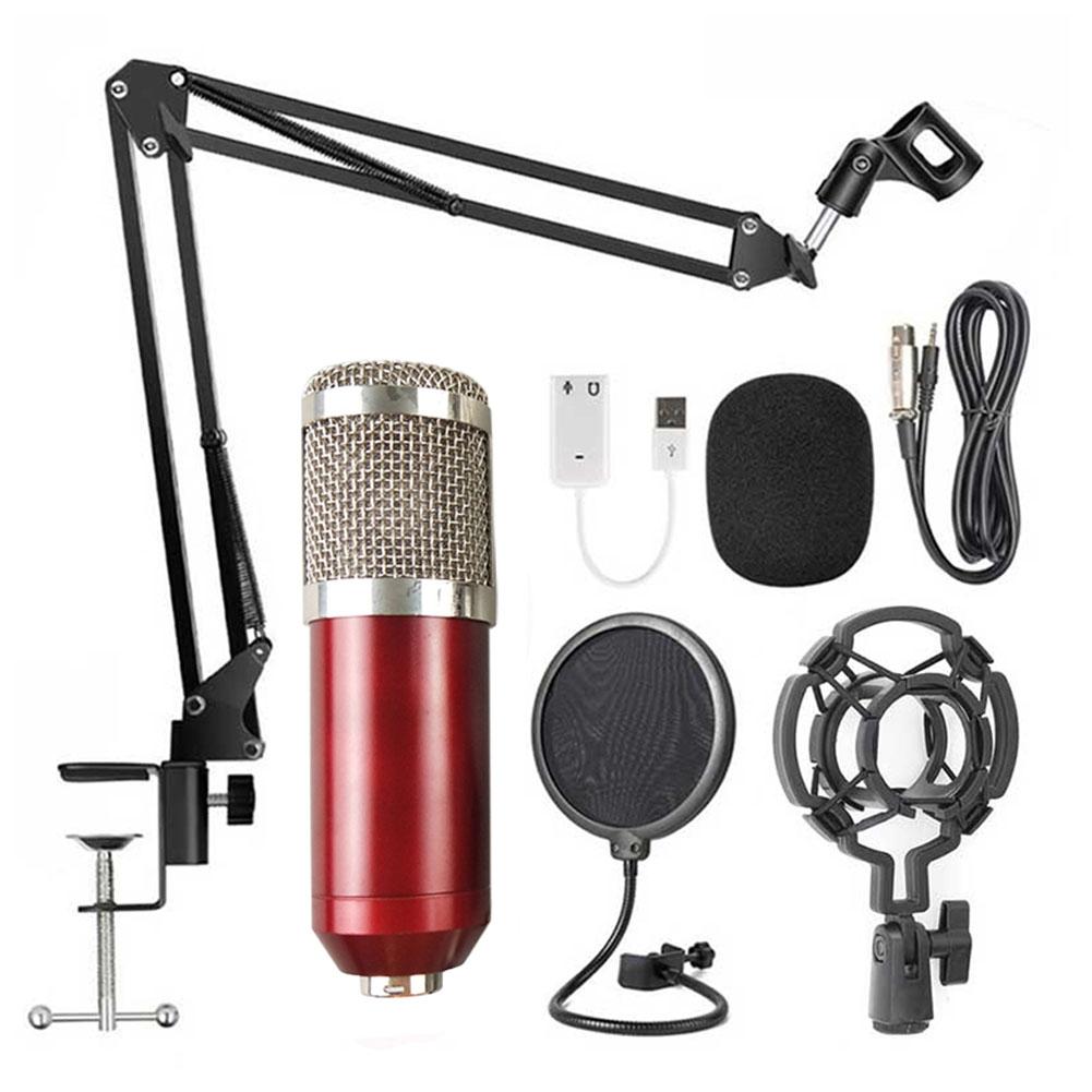 BM-800 Microphone Wired Capacitive Microphone Set Vocal Recording Radio Broadcasting Karaoke Mic Kits: Red