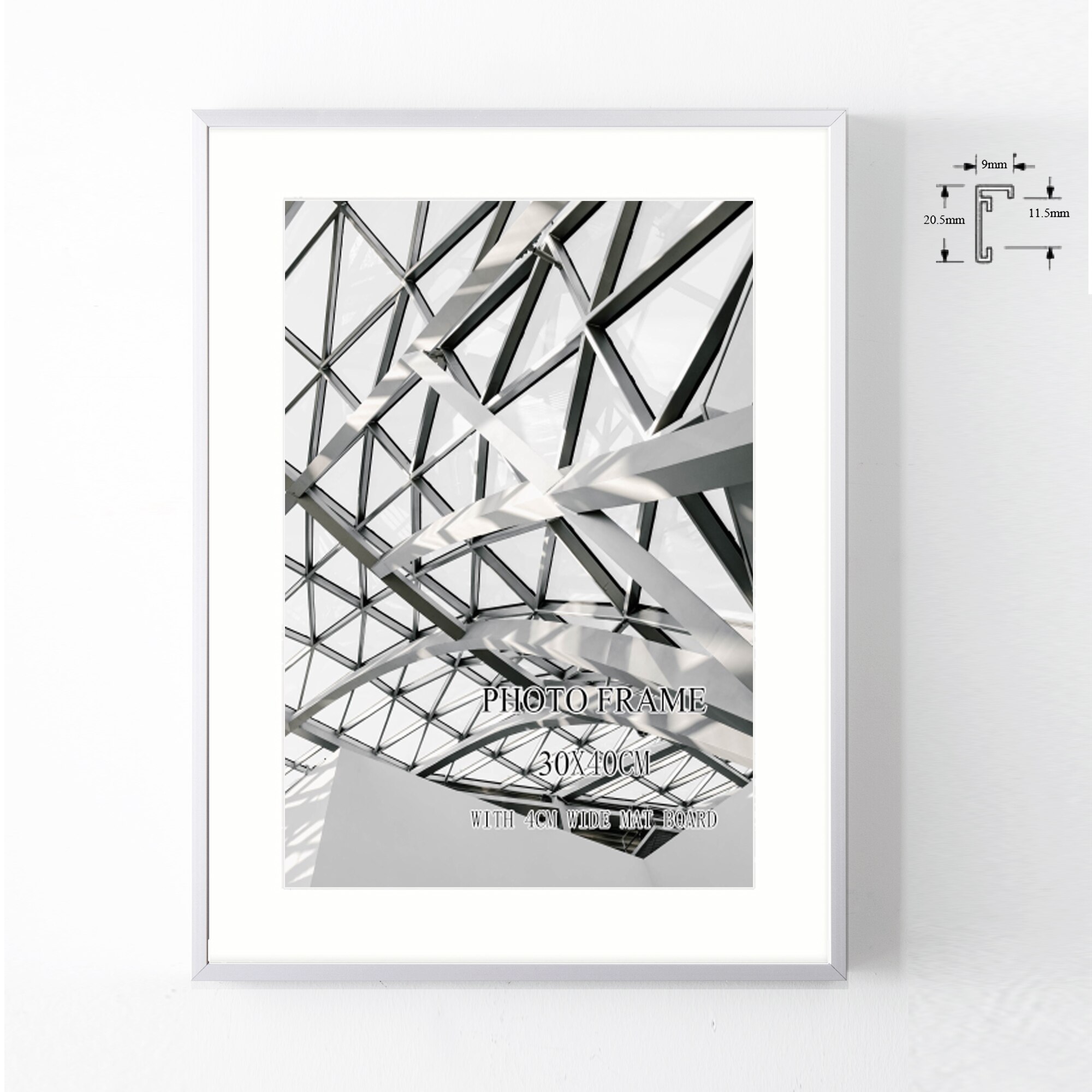 Aluminum wall photo frame with mat board 30x40cm A3 matt black silver and gold metal picture frame