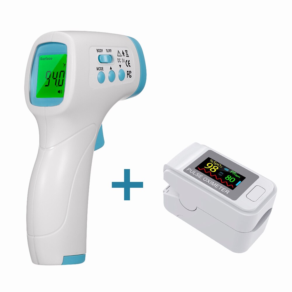 Portable 1/2pcs Fingertip Pulse Oximeter Mini SpO2 Monitor Oxygen Saturation Monitor +Non-Contact Digital Forehead Thermometer: C-MD321