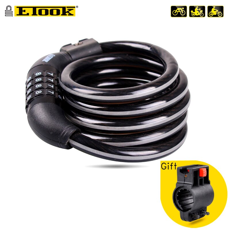 Premium etook fiets gecodeerde kabelsloten, combinatieslot, antidiefstalslot voor mountainbikes voor thuis.: Et150 zwarte