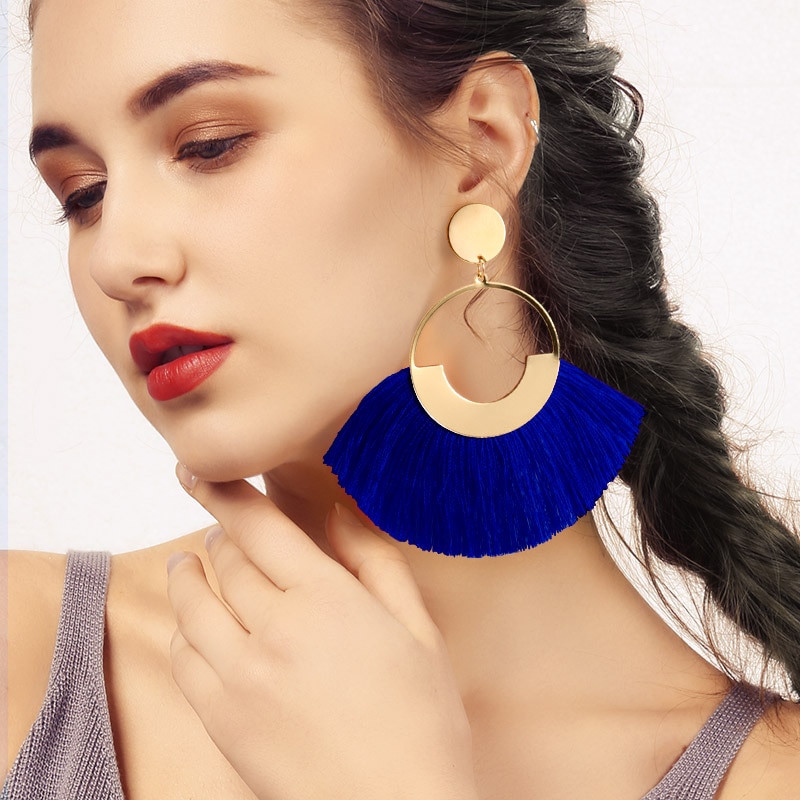 Bohemian Tassel Earrings for Women Cotton Silk Fabric Long Fringe Dangle Earrings Party Female Jewelry