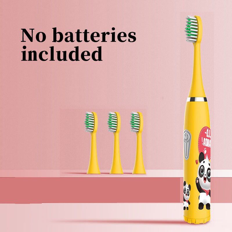 Children Electric Toothbrush Heads Smart Electric Teeth Brush Battery models/Rechargeable Replacement Brush Heads Kids: yellow 4 heads