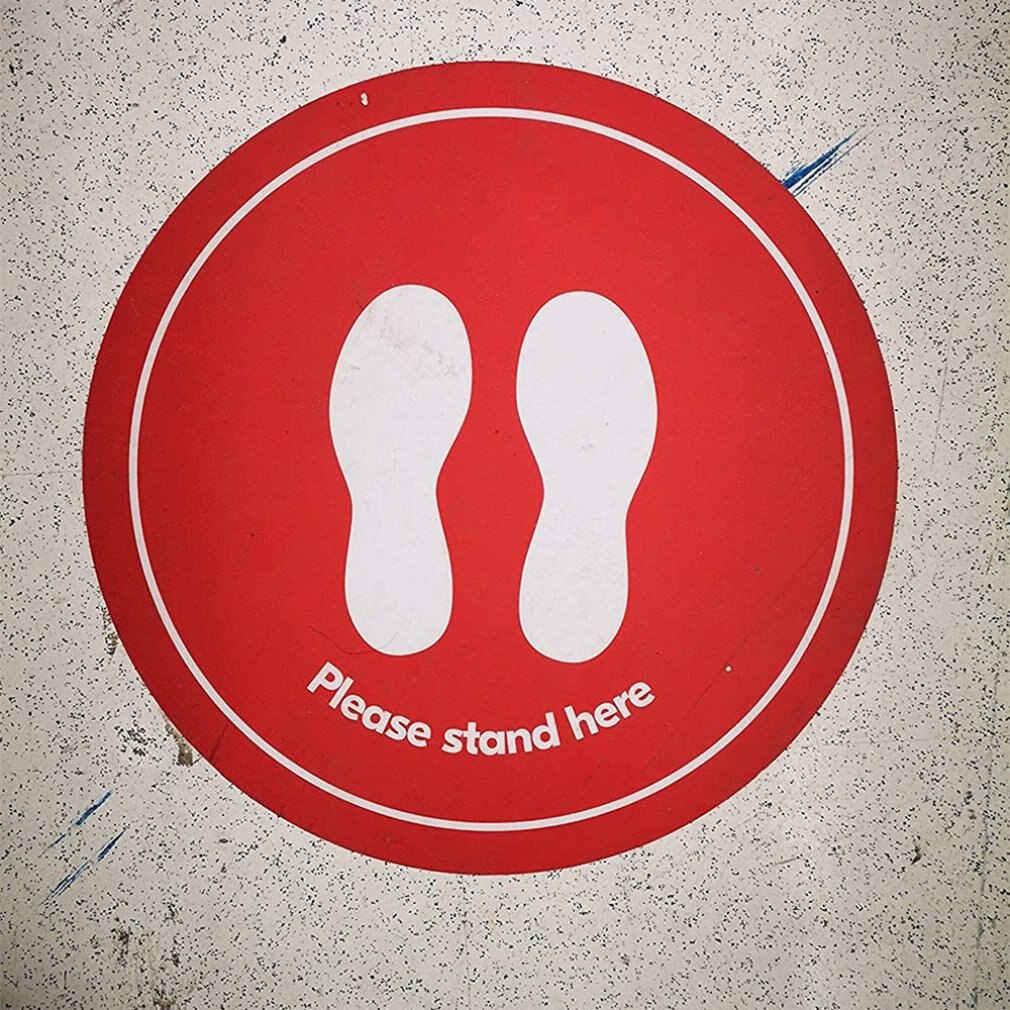 Please Practice Social Distancing Floor Sign Circle Pressure Sensitive Adhesive Non-Slip Store Floor Decor