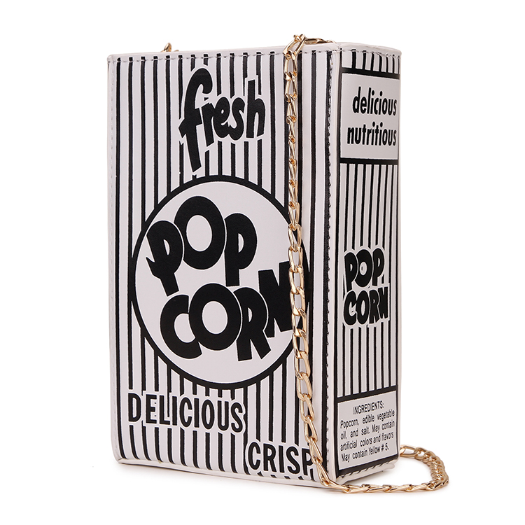 Popcorn Roten Streifen Mädchen der Pu Handtasche Kette Handtasche Schulter Tasche Tote Umhängetasche Frauen Casual Handtasche klappe