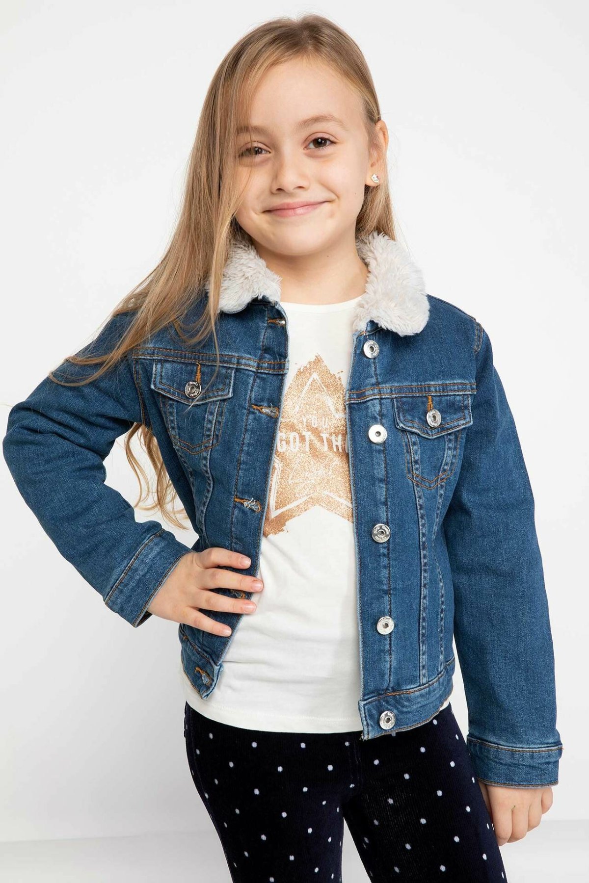 Chaqueta corta de mezclilla de lana con cuello de solapa de azul de hecho para niñas abrigo de Denim con botones otoño-K6484A618WN: 6 7 Age