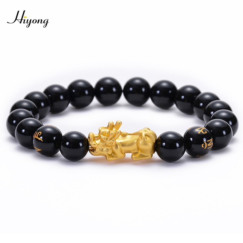 Feng shui preto obsidian grânulos pulseira de alta qualidade pixiu riqueza pulseiras para homens charme buda liga jóias: Pixiu Bracelet4