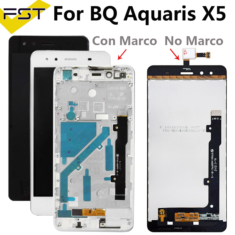 Czarny/biały robić wyświetlacza LCD BQ Aquaris X5 + ekran dotykowy Digitizer LCD z ramką wymiana panelu LCD Tactil robić BQ X5