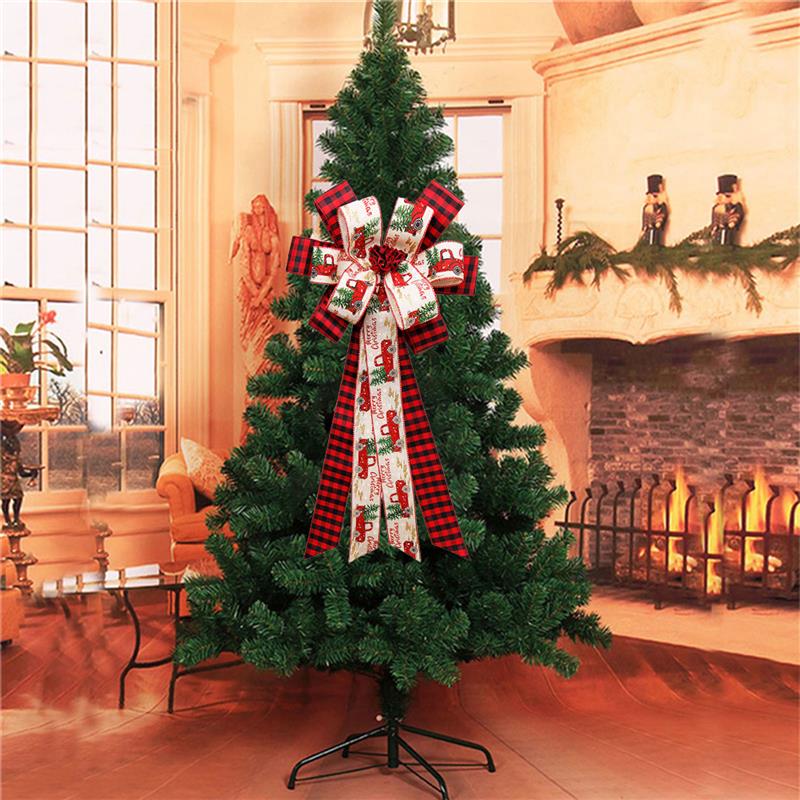 Grand nœud papillon avec ruban de noël, Plaid, accessoire de décoration pour arbre de noël, fête, nouvel an,