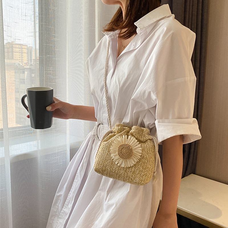 Rattan Woven Women Straw Bag Handbag Knit Summer Beach Woman Shoulder Messenger Khaki Beige Bags