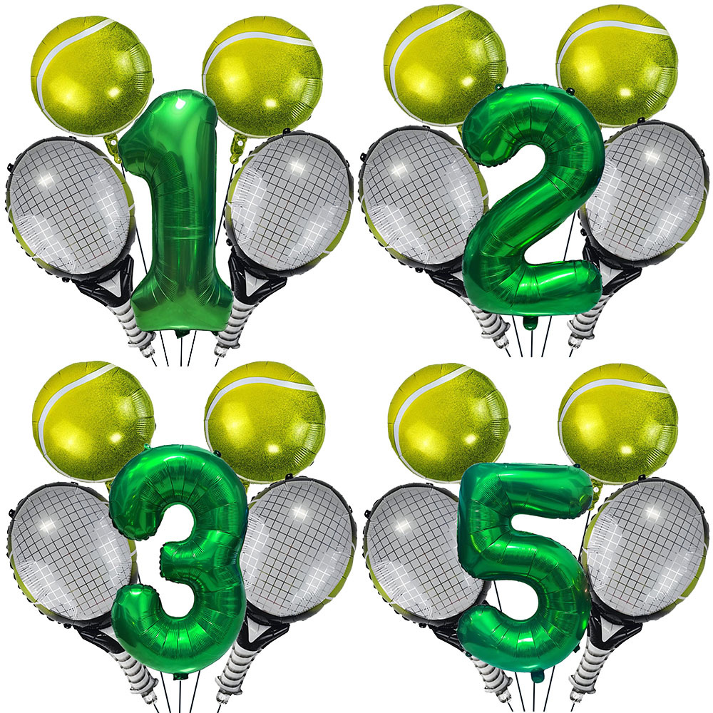 Juego de 5 uds de globos de tenis, globos de cumpleaños, globos de aluminio con números verdes de 32 pulgadas, globos de raqueta de tenis, decoración de temática de tenis