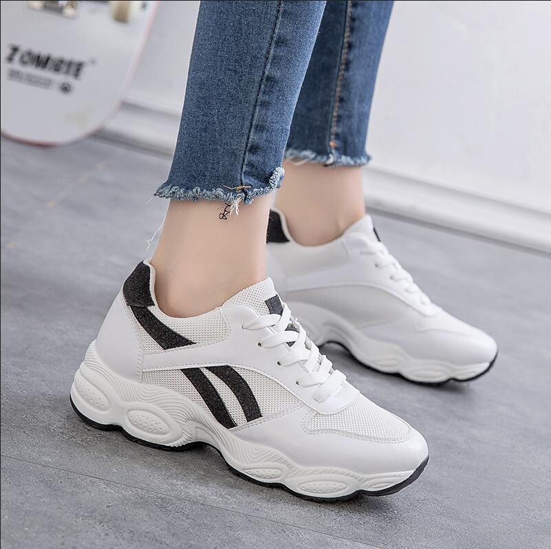 Sneakers Autumn Women Shoes Wild Ulzzang Harajuku Running Shoes Students Breathable White Sports Shoes Woman Jogging: white black / 4