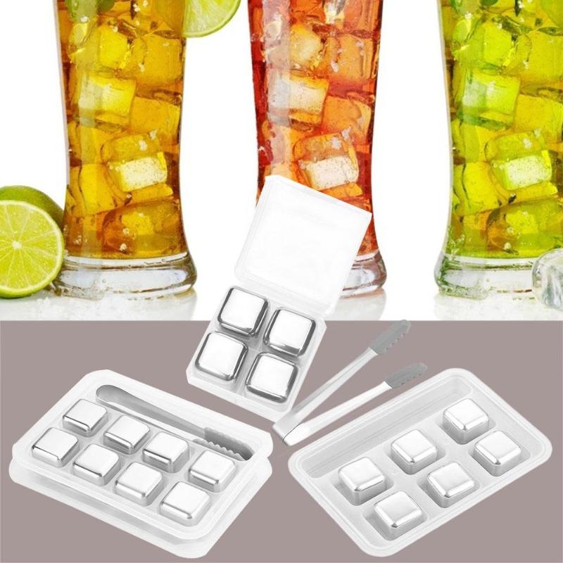 4/6/8 PCS Stainless Steel 304 Ice Cube Whisky Chilling Stones Reusable Ice Cube Wine Beer Cooler Bar Kitchen KTV Supplies