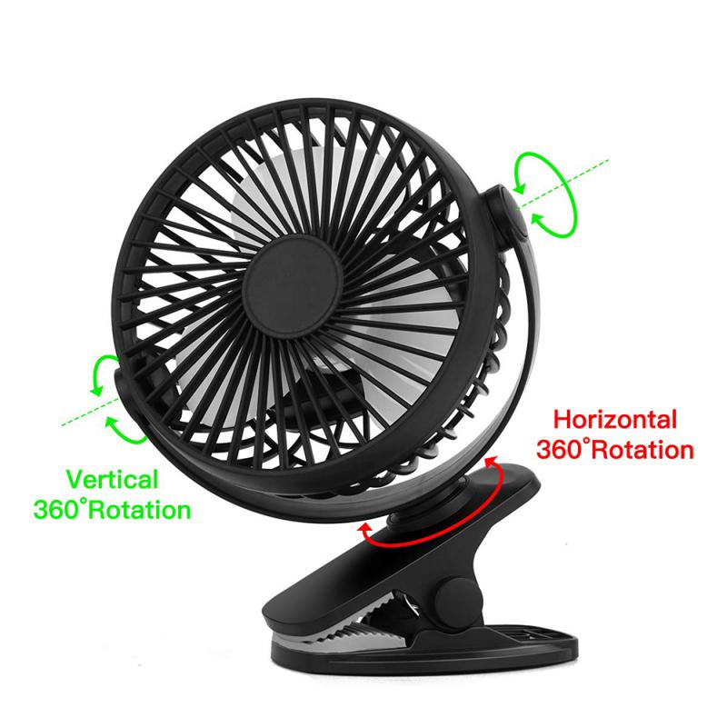 Mini Usb Fan Bureau 360-Graden Rotatie Verstelbare Oplaadbare 3 Gear Clip Op Bureau Kinderwagen-Cot Voor Auto travelling Kinderwagen