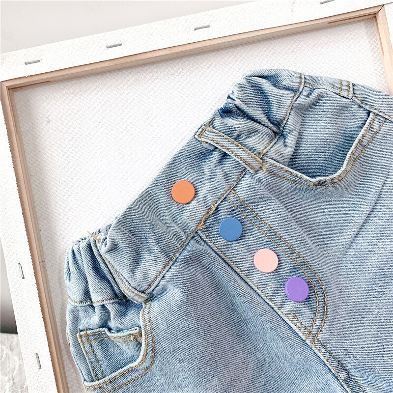 Flicka sommar jeans med färgglada knappar barn barn shorts