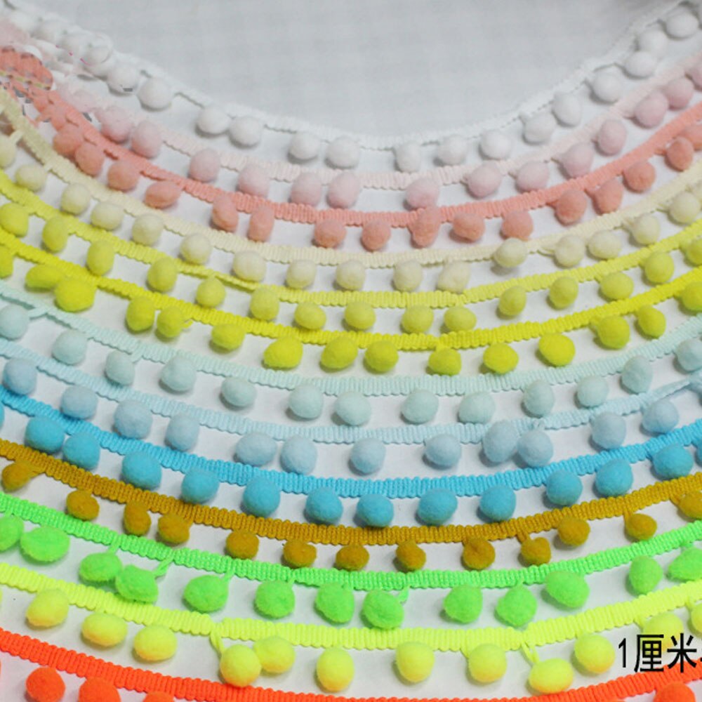 10mm 20 yards pom pom trim boll fransar band diy pompom pärl trim bollar för barn sy tyg 16 färger