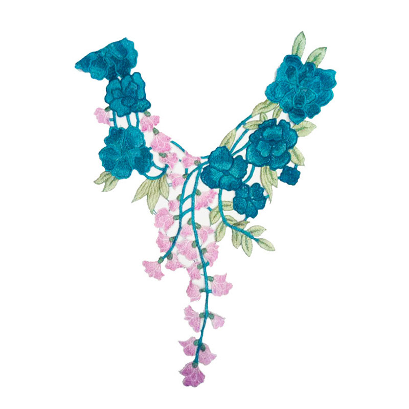 Costura con bordado de encaje de flores para ropa, apliques Diy, accesorio adhesivo para cuello de encaje para escote, parche para Scrapbooking, ropa: Dark Blue