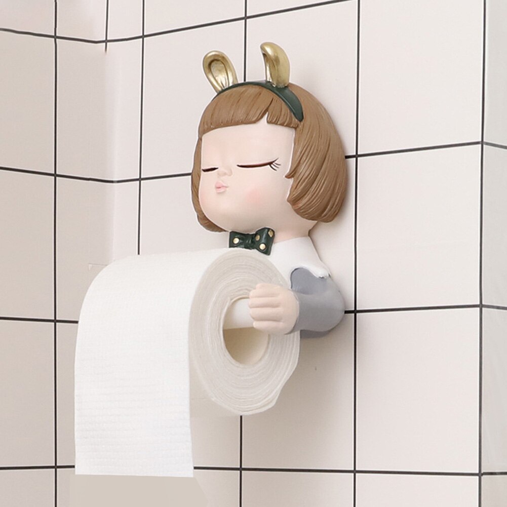 Bathroom Wall Mounted Roll Tissue Storage Organizer Punch Free Cartoon Home Toilet Paper Holder Hotel Cute Girl Self Adhesive: B