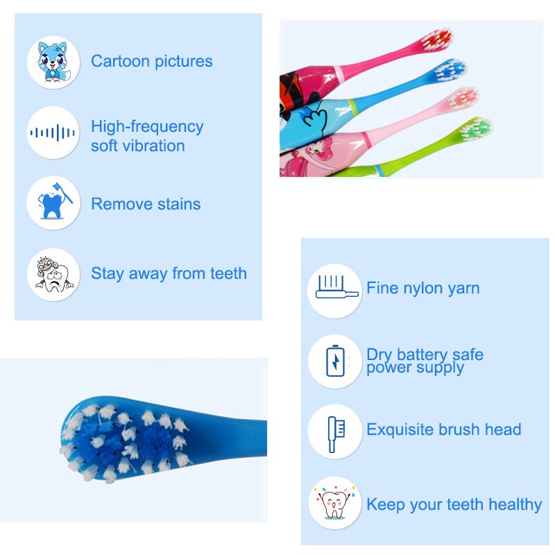 Children Electric Toothbrush Cartoon Pattern Double-sided Tooth Brush Electric Teeth Brush for Kids with 2pcs Replacement Head