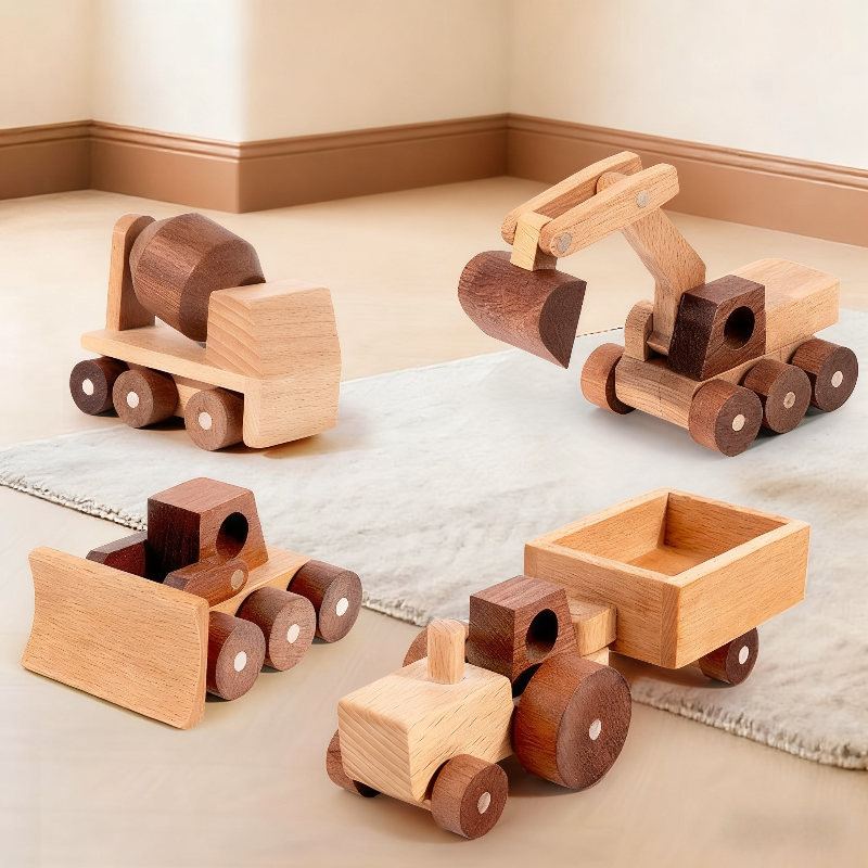 Giocattoli in Legno di Faggio, Blocchi a Forma di Auto, Escavatore Cartoon, Giocattoli Educativi Montessori, Ambulanza e Auto della Polizia per Bambini, Regalo di Compleanno