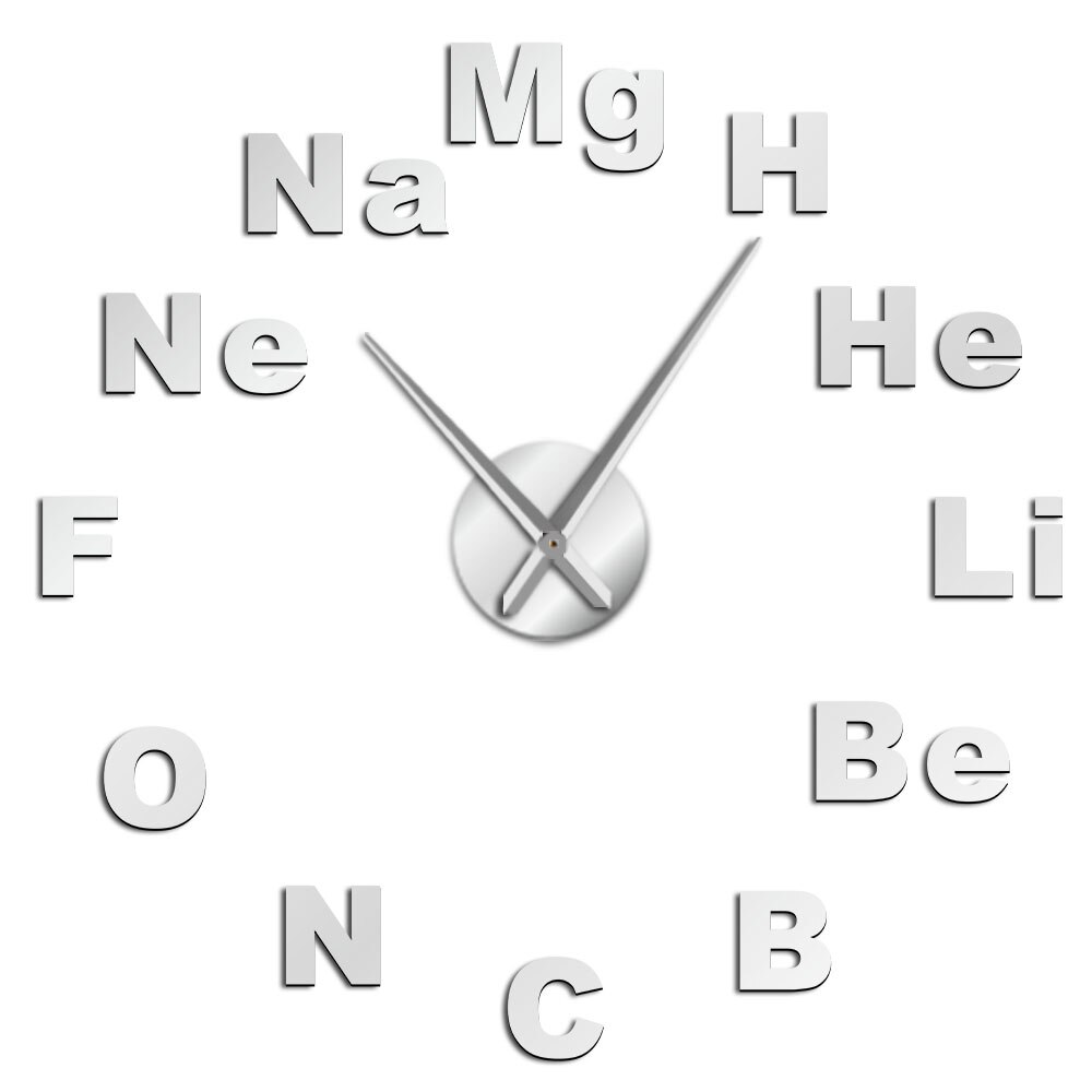 Periodic Table of Elements DIY Giant Wall Clock Chemistry Science Mirror Stickers Frameless Large Wall Watch Classroom Decor Art: Silver / 27 Inch