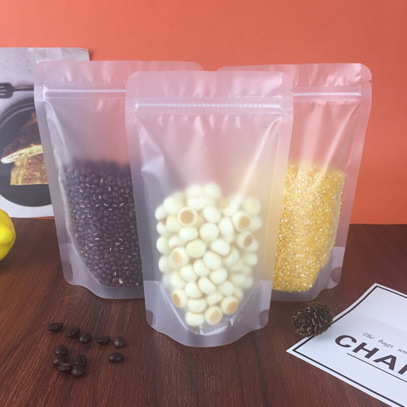 100pc Frosted Transparent Self-standing Zipper Bag Frosted Dried Fruit Food bag Milk Coffee Packaging Bag Biscuit Packaging