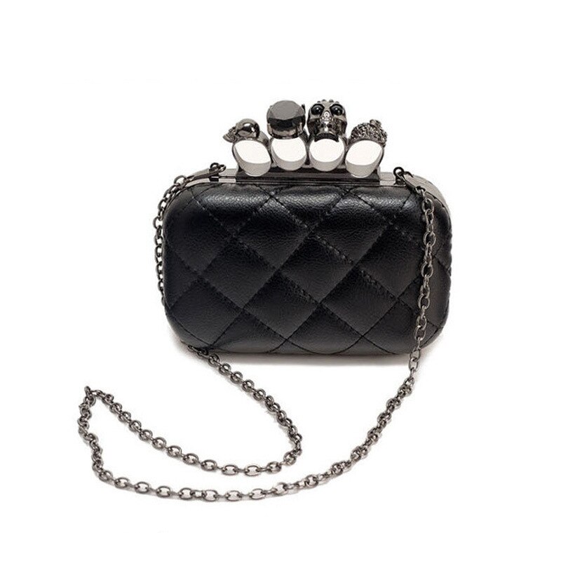 VOUS Crâne Bague Femme Sac de Soirée À Carreaux Vintage Pochette Pour Femme Sac Dames Sacs de Messager Mini Noir De Luxe Embrayages Sac À Main