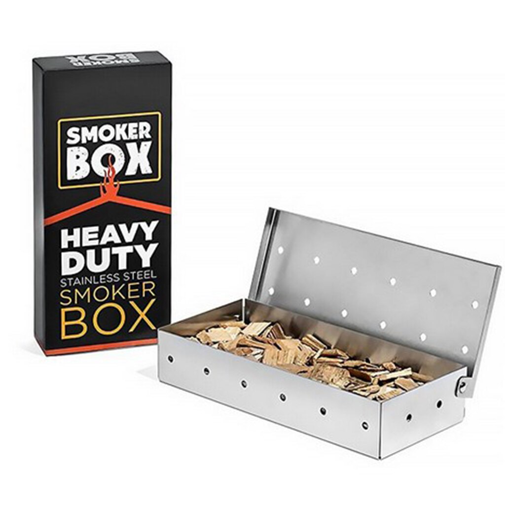 Dikkere Rvs Top Vlees Roken Barbecue Smoker Box Voor Bbq Hout Chips, Met Scharnierend Deksel